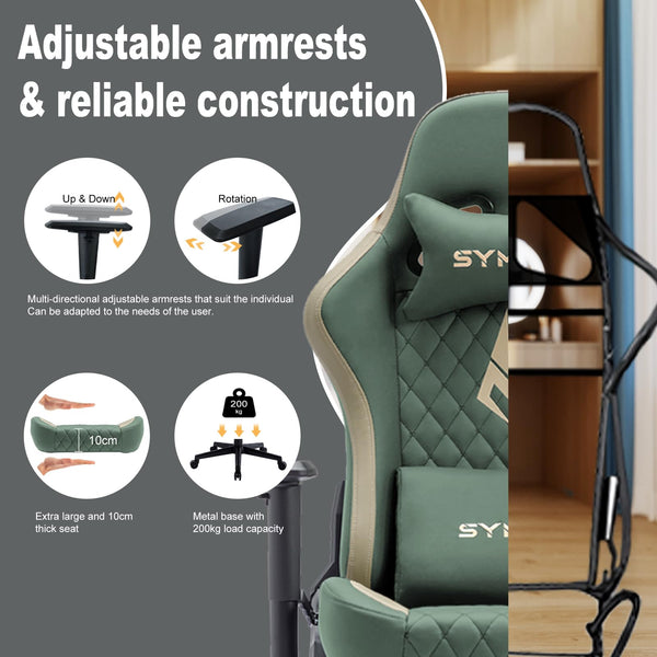 Gaming Chair with Footrest, 2D Armrests, 150° Recline, High Back Ergonomic Chair