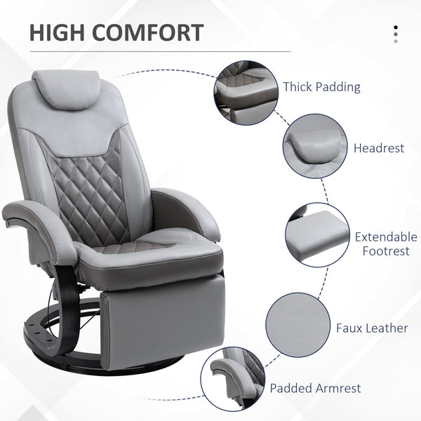 Grey Swivel Recliner Chair with Footrest