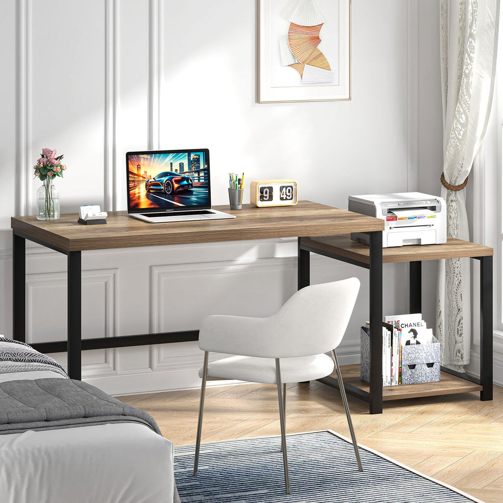 63-Inch Computer Desk with Printer Shelf & PC Tower Stand