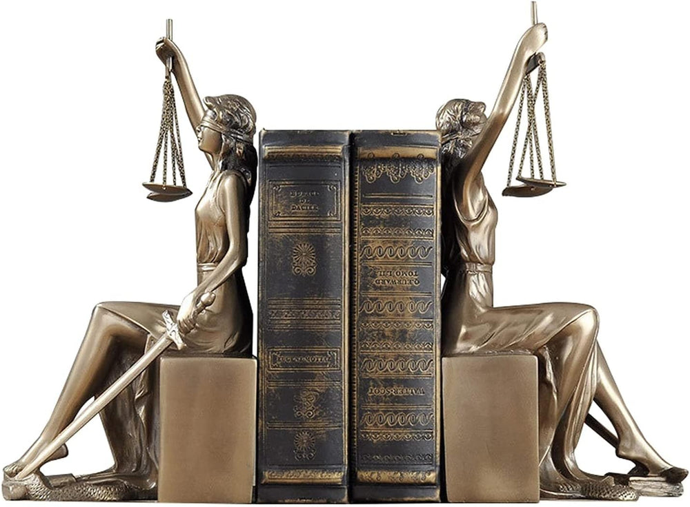 Lady Justice Statue Decorative Bookends – Bronze Metal Sculpture