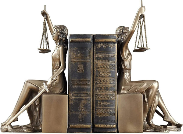 Lady Justice Statue Decorative Bookends – Bronze Metal Sculpture