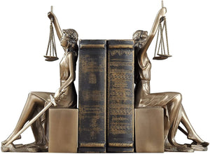 Lady Justice Statue Decorative Bookends – Bronze Metal Sculpture