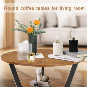 Round Coffee Table with 2-Tier Storage