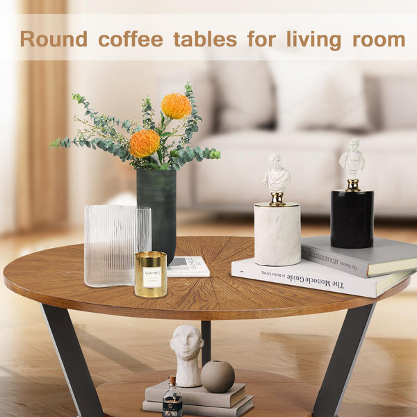 Round Coffee Table with 2-Tier Storage