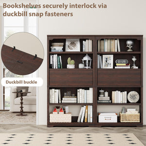 71-Inch 5-Tier Bookcase with Flip-Down Door, 37" Wide Freestanding Wood Bookshelf