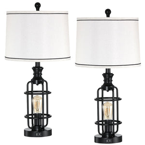 Farmhouse Table Lamp Set of 2 with USB Charging Ports & Rotary Switch