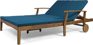 Acacia Wood Double Chaise Lounge with Cushions