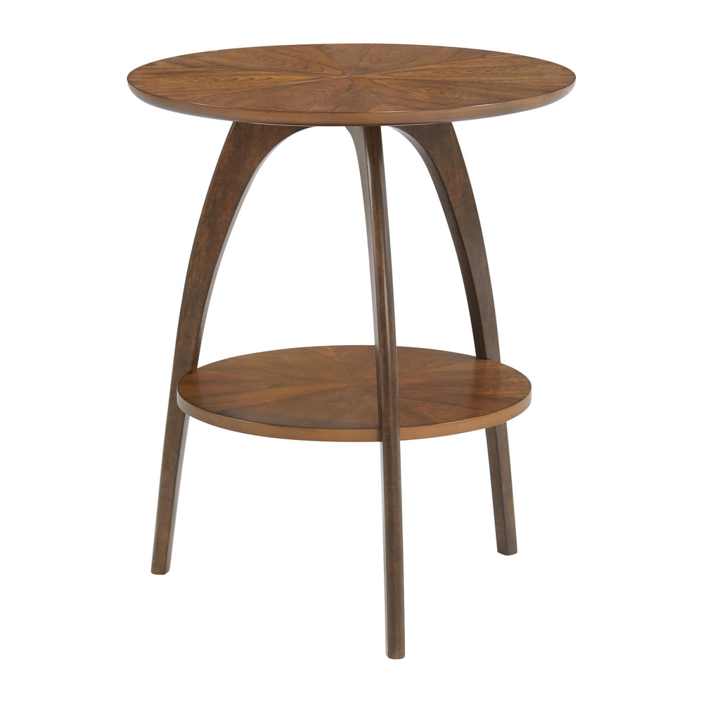 Round Wood End Table – Mid-Century Modern Side Table with Lower Shelf