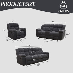 3-Piece Recliner Sofa Set with Storage & Cup Holders