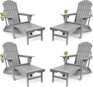 Adjustable Folding Adirondack Chair with Ottoman & Cup Holder