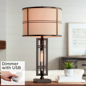 Industrial Table Lamp with Dimmer, USB Port & Nightlight – 28" Tall