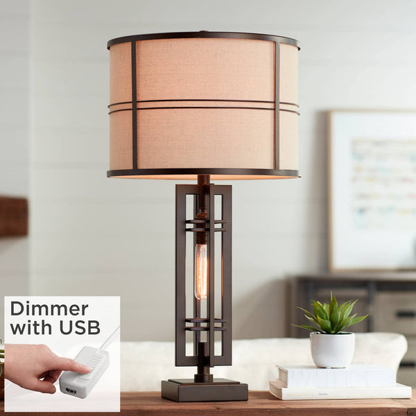 Industrial Table Lamp with Dimmer, USB Port & Nightlight – 28" Tall