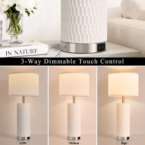 Ceramic Table Lamp with Touch Control & USB Charging Ports – Set of 2