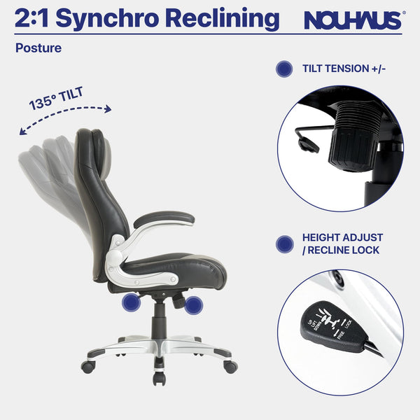 Ergonomic PU Leather Office Chair with Adjustable Lumbar Support & Flip Armrests