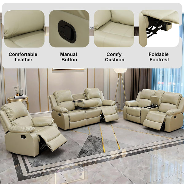 3-Piece Reclining Sectional Sofa with Storage Console