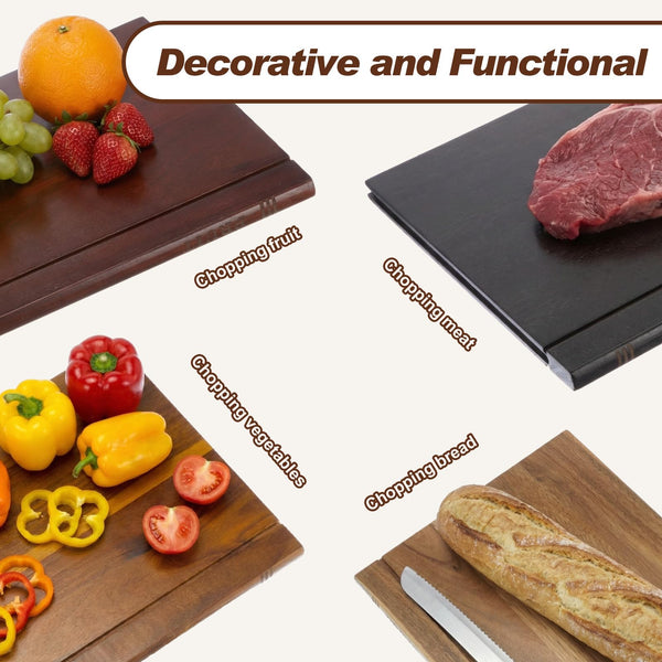 Acacia Wood Book Cutting Board Set with Stand – 4 Piece