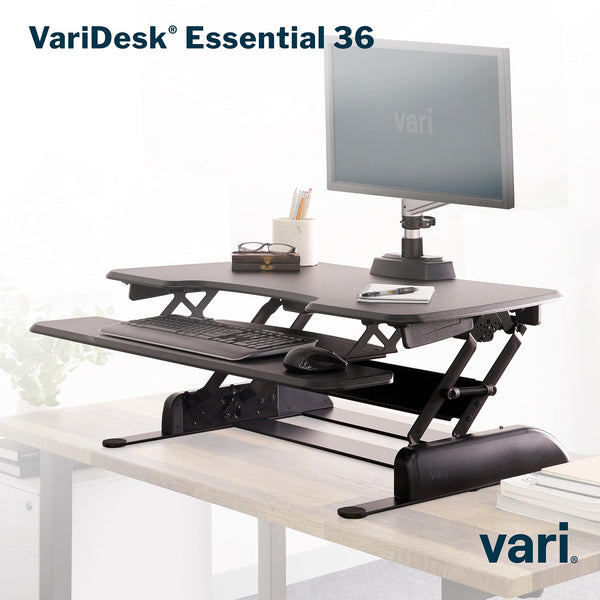 Two-Tier Standing Desk Converter – Height Adjustable Sit Stand Riser, 36" Wide, Black