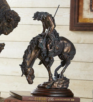 Western Bronze-Tone Warrior Sculpture – Polystone Statue