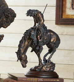 Western Warrior Polystone Sculpture - Bronze-Tone Decorative Statue
