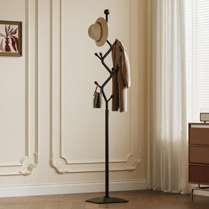 Metal Coat Rack Freestanding with 8 Hooks and Rectangular Base