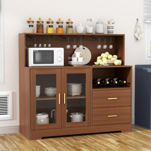 Wine Bar Cabinet with LED Light & Glass Doors
