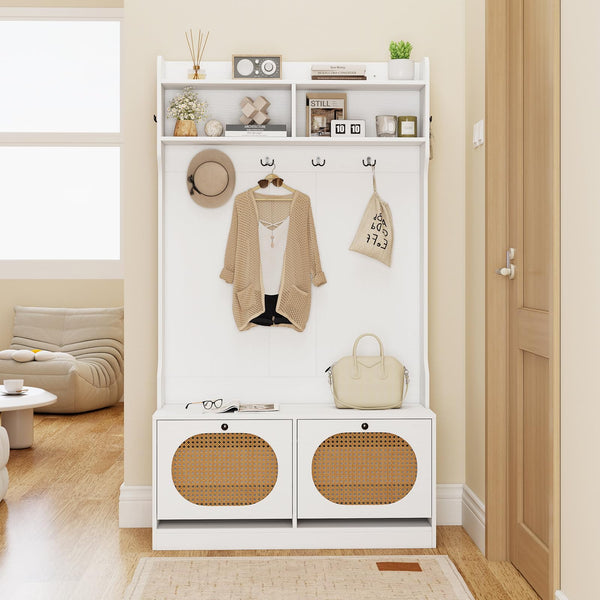 4-in-1 Hall Tree with Bench & Shoe Storage