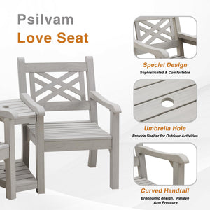 Outdoor Poly Lumber Loveseat with Center Table & Umbrella Hole