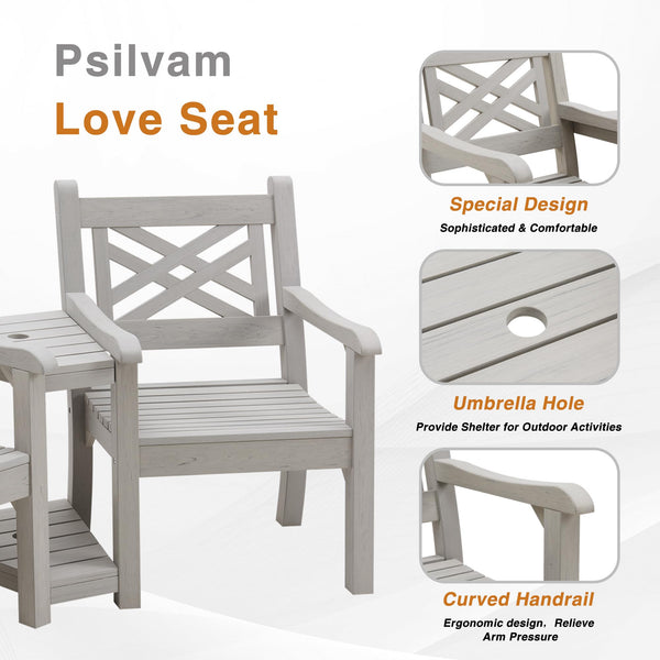 Outdoor Poly Lumber Loveseat with Center Table & Umbrella Hole