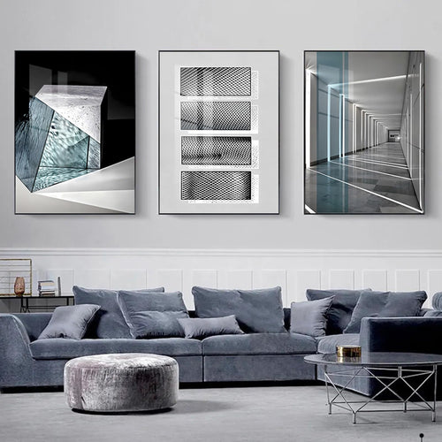 Abstract Geometric Wall Art Set – 3-Piece Framed Prints, 24x32 Inches