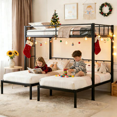 Metal Triple Bunk Bed with Guardrails & Ladder — Twin, Twin XL & Queen Options