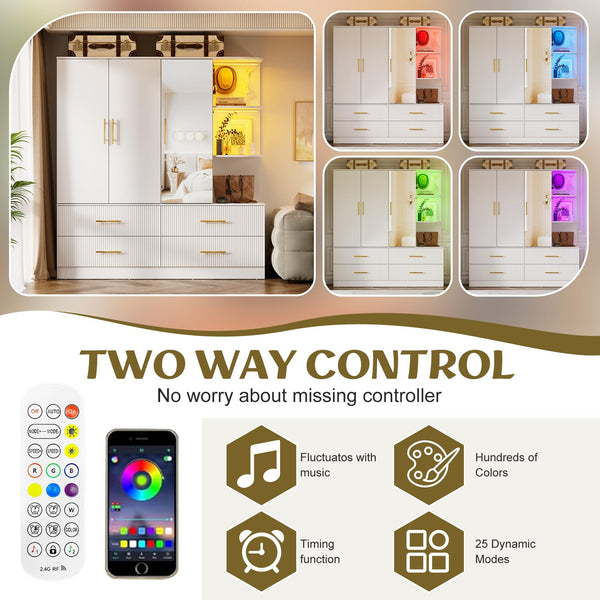 3-Door Armoire Wardrobe with Mirror & LED