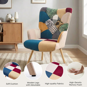 Plaid High Back Accent Chair with Adjustable Feet