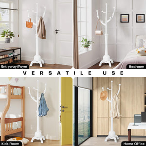 Freestanding Wood Coat Rack with 8 Hooks