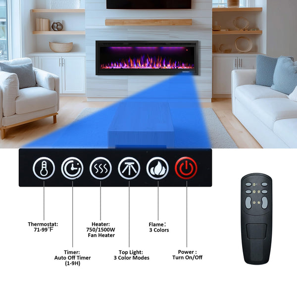 WiFi Electric Fireplace Insert – Wall Mounted & Recessed Linear Heater