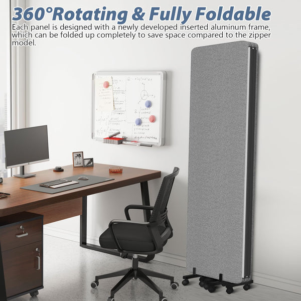 4-Panel Soundproof Room Divider with Wheels & Aluminum Frame