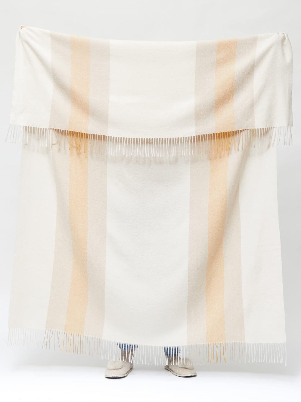 Multicolored Striped Cashmere Throw Blanket with Decorative Fringe