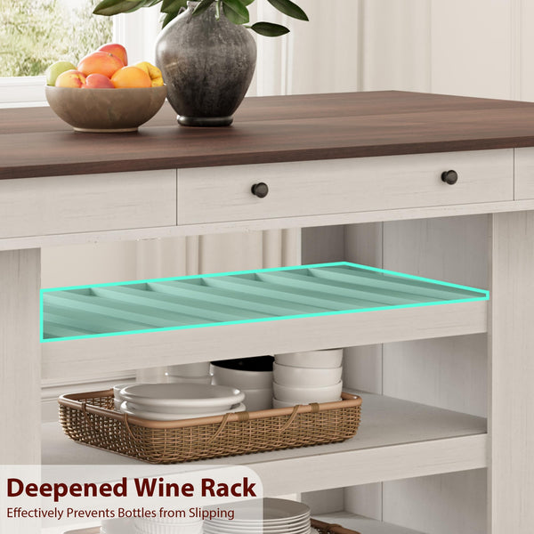 Farmhouse Counter Height Dining Table with Wine Rack & Storage