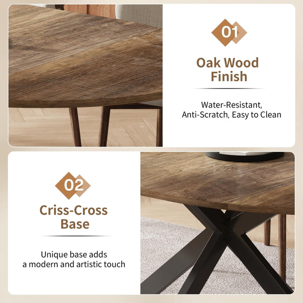 Round to Oval Extendable Dining Table with Metal Frame