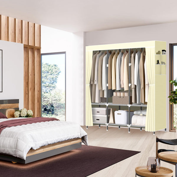 Portable Wardrobe Closet with 3 Hanging Rods & 6 Shelves