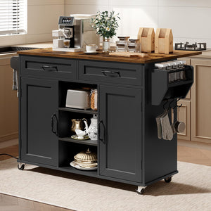 Kitchen Island with Power Outlets & Drop Leaf