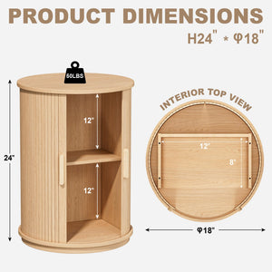 Round Side Table with Sliding Tambour Door