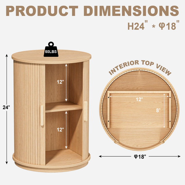 Round Side Table with Sliding Tambour Door