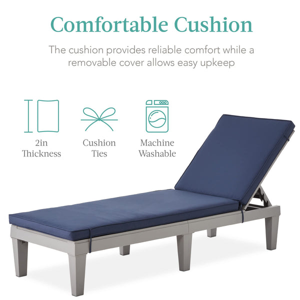 Outdoor Patio Chaise Lounge Chair with Adjustable Backrest & Cushion