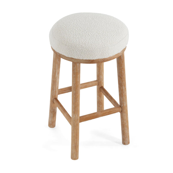 Christopher Knight Home Aubrie Counter Height Bar Stools Set of 2, Boucle Fabric Round Bar Stool for Kitchen Island, Wooden Backless Dining Room Chair, Counter Stool with Footrest, Natural+Milky White