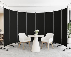 Folding Room Divider with Lockable Wheels & Privacy Screen