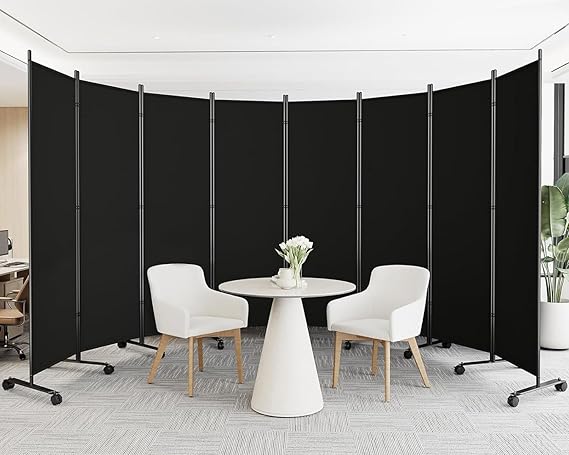 Folding Room Divider with Lockable Wheels & Privacy Screen
