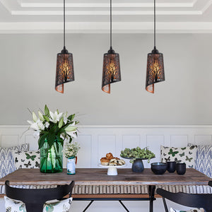 Black Gold Hollow-Carved Pendant Light – Farmhouse Metal Fixture