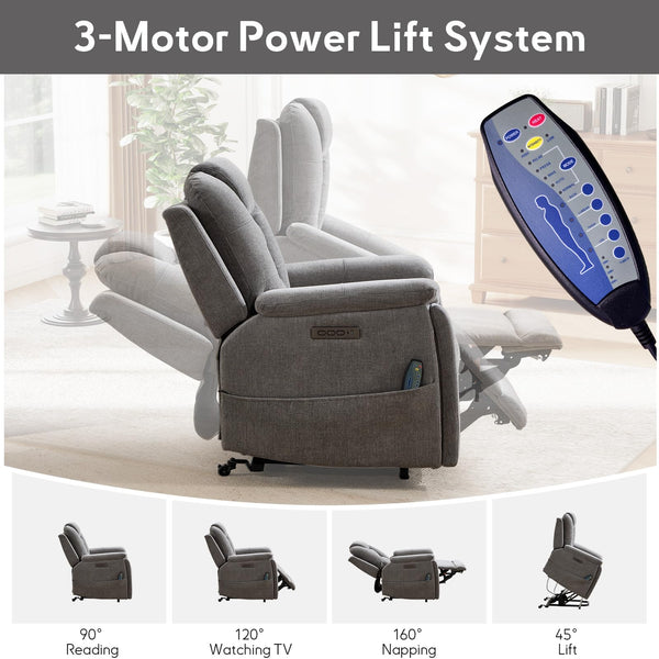 3-Motor Power Lift Recliner Chair with Massage, Heat & Lay Flat