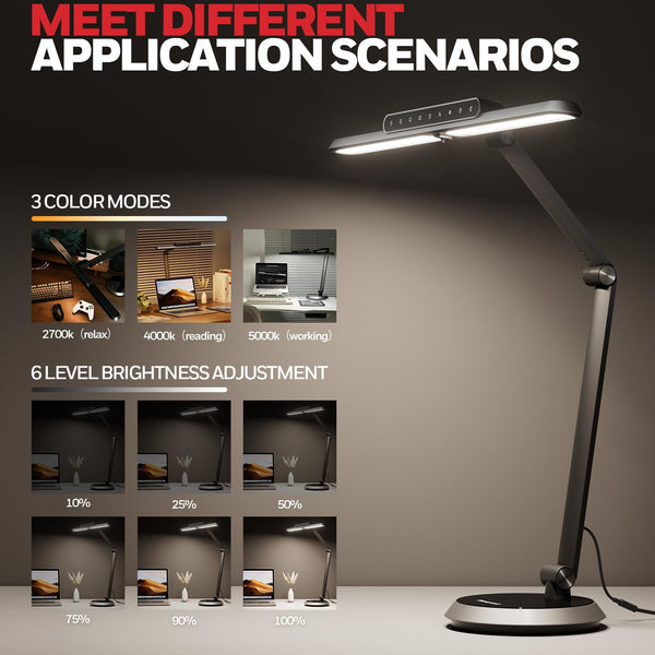 LED Desk Lamp with Auto-Sensing, Timer & Adjustable Arm