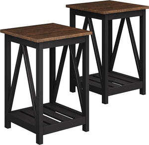Farmhouse End Table with Storage Shelf – 2 Pack
